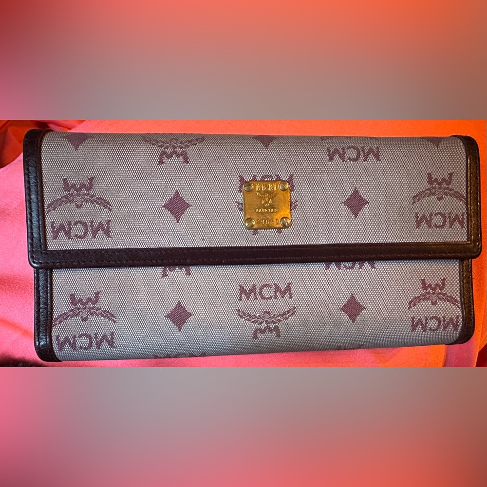 MCM Burgundy Monogram Wallet with COA